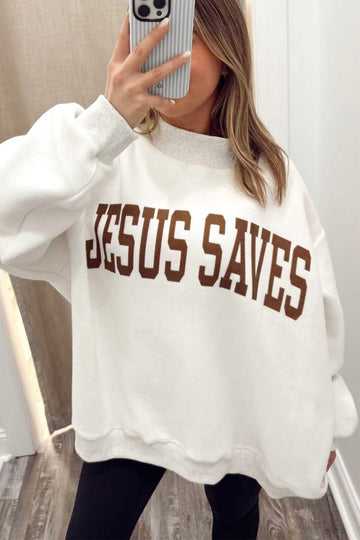 Reversible Christian Faith Print Mock Neck Pullover Sweatshirt – Light Grey
