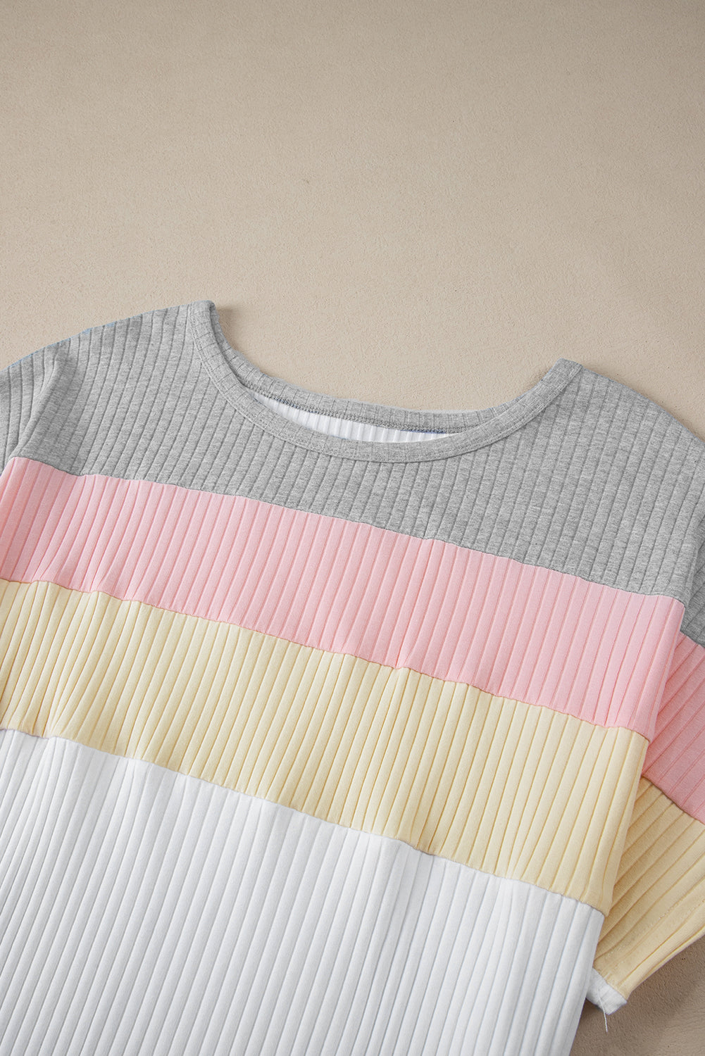 White Colourblock Patchwork Batwing Sleeve Ribbed Plus T Shirt BB Fashion Outlet