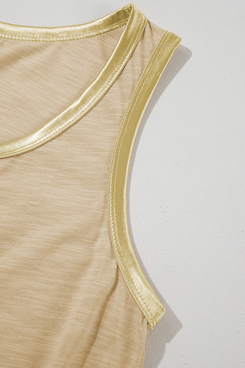 Tan Metallic Sheen Edge Scoop Neck Tank Top eAura