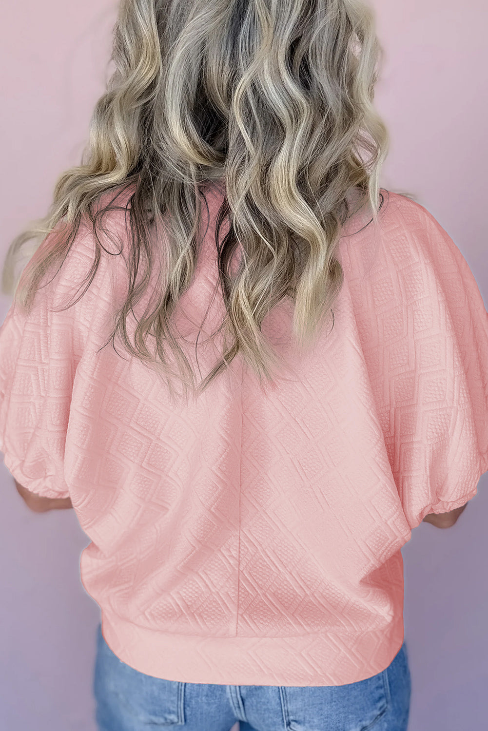 Contrast Striped Collar Patchwork Textured Half Sleeve Blouse eAura