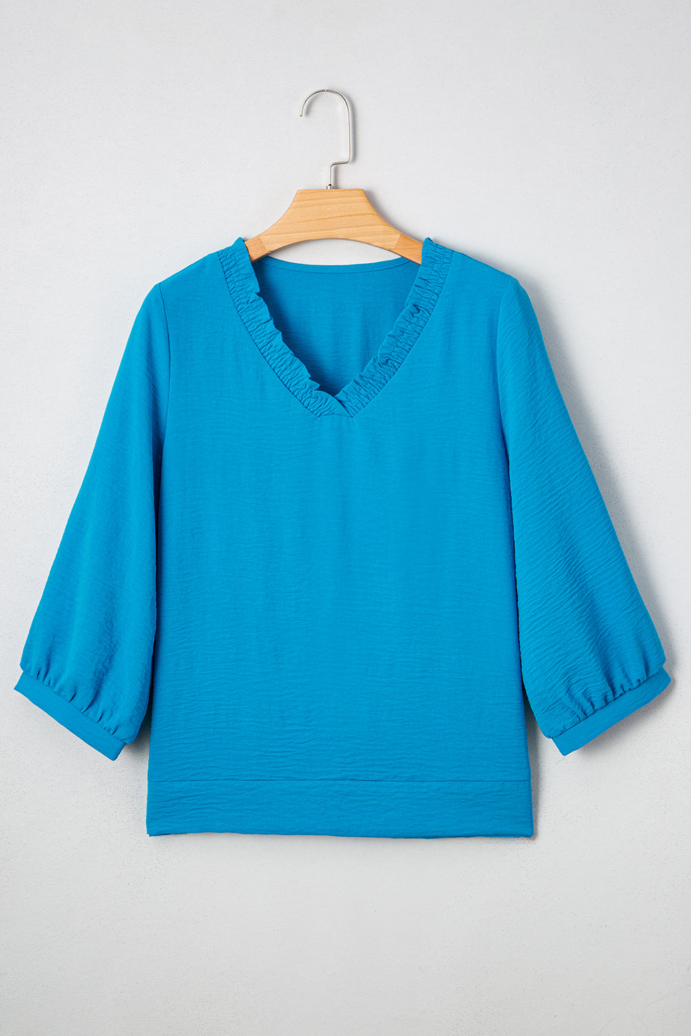 V-Neckline Bracelet Sleeve Crinkled Blouse eAura