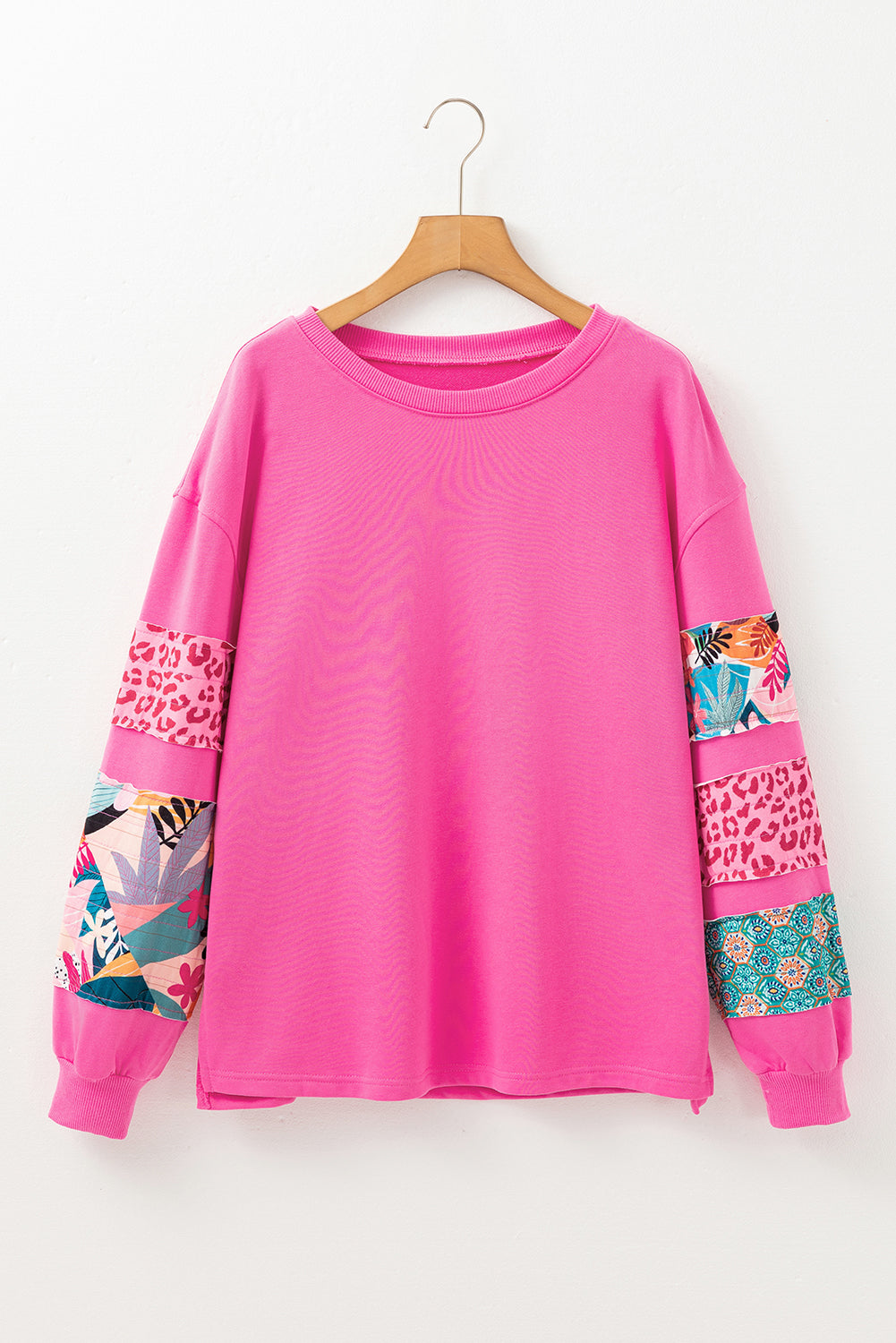 Sachet Pink Mixed Print Patch Drop Shoulder Pullover Top eAura