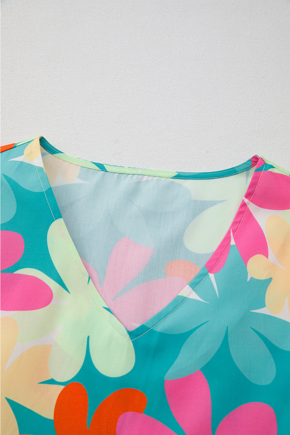 Pink Floral Print Bubble Sleeve V Neck Peplum Blouse eAura