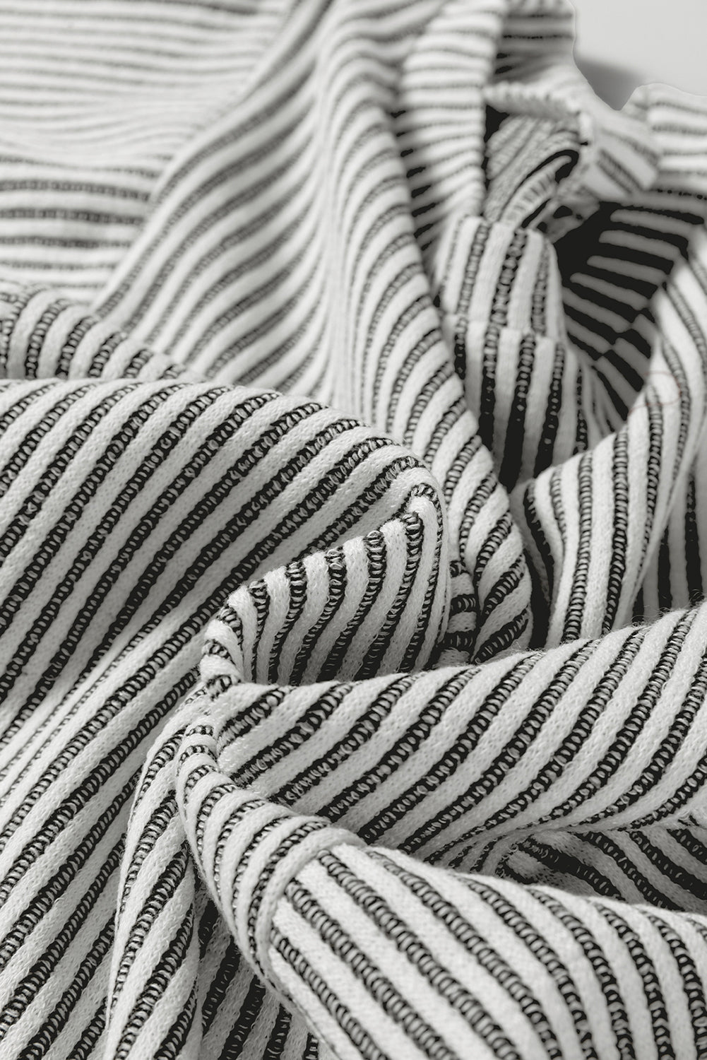 Grey Ribbed Round Neck Long Lantern Sleeve Top - eAura