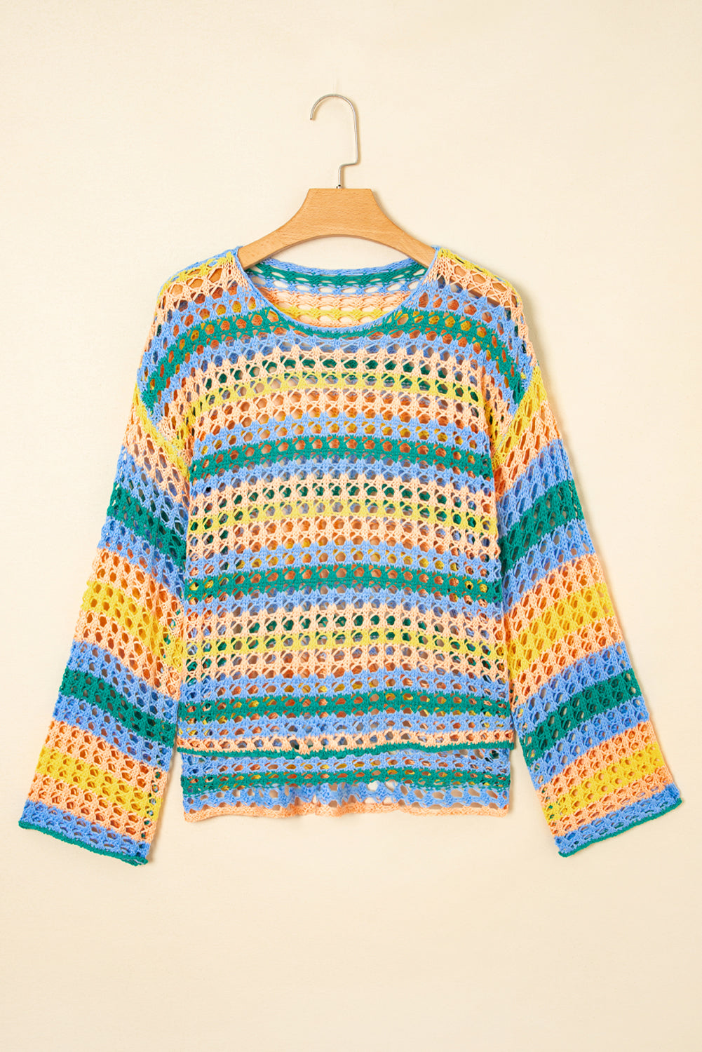 Carrot Multi Stripe Open Knit Sweater Beach Cover Up eAura