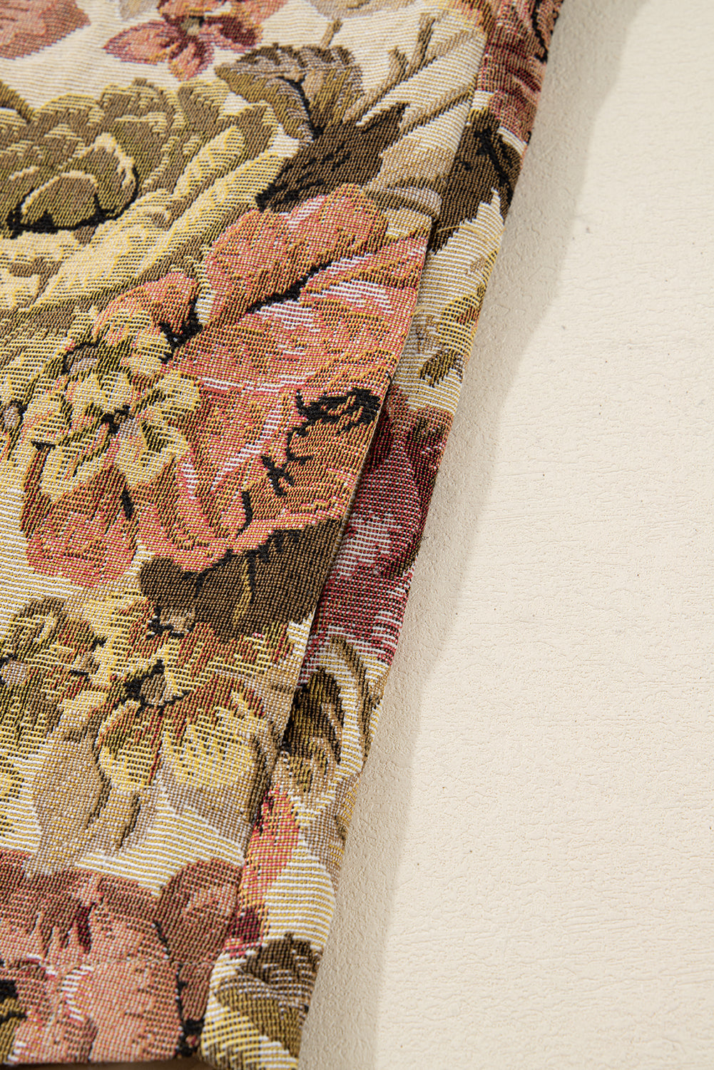Khaki Floral Waffle Patchwork Chest Pockets Buttoned Jacket eAura