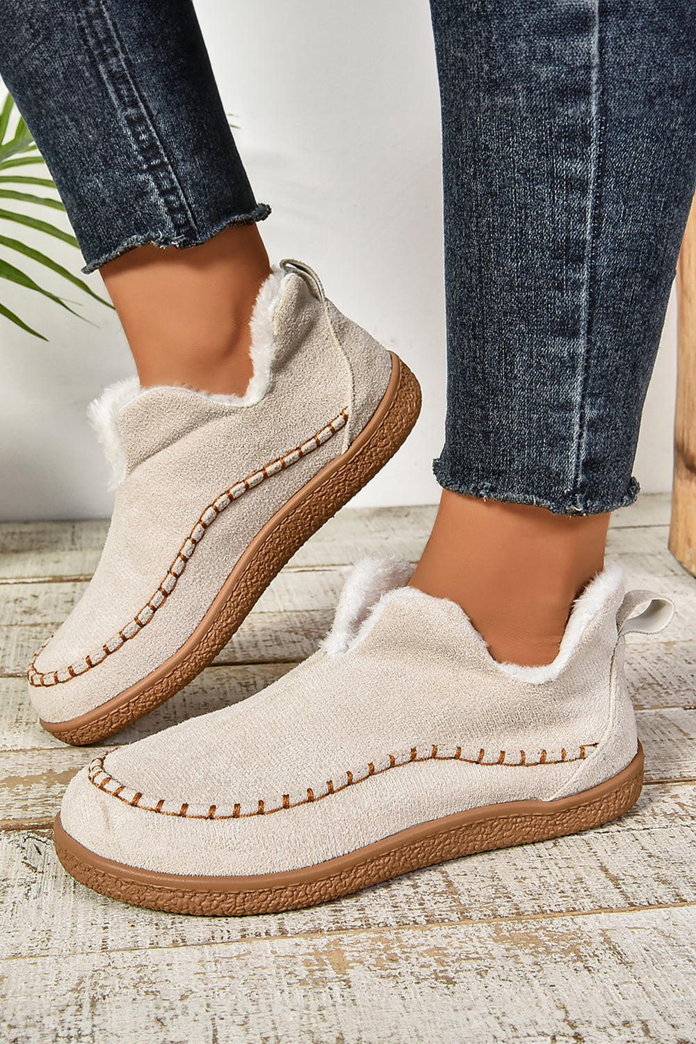 White Suede Fleece Lined Winter Snow Boots - eAura