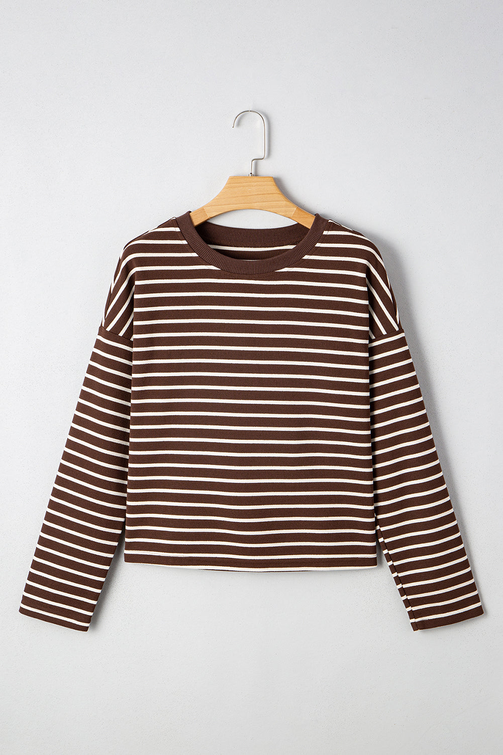 Striped Ribbed Cropped Long Sleeve T-Shirt - eAura