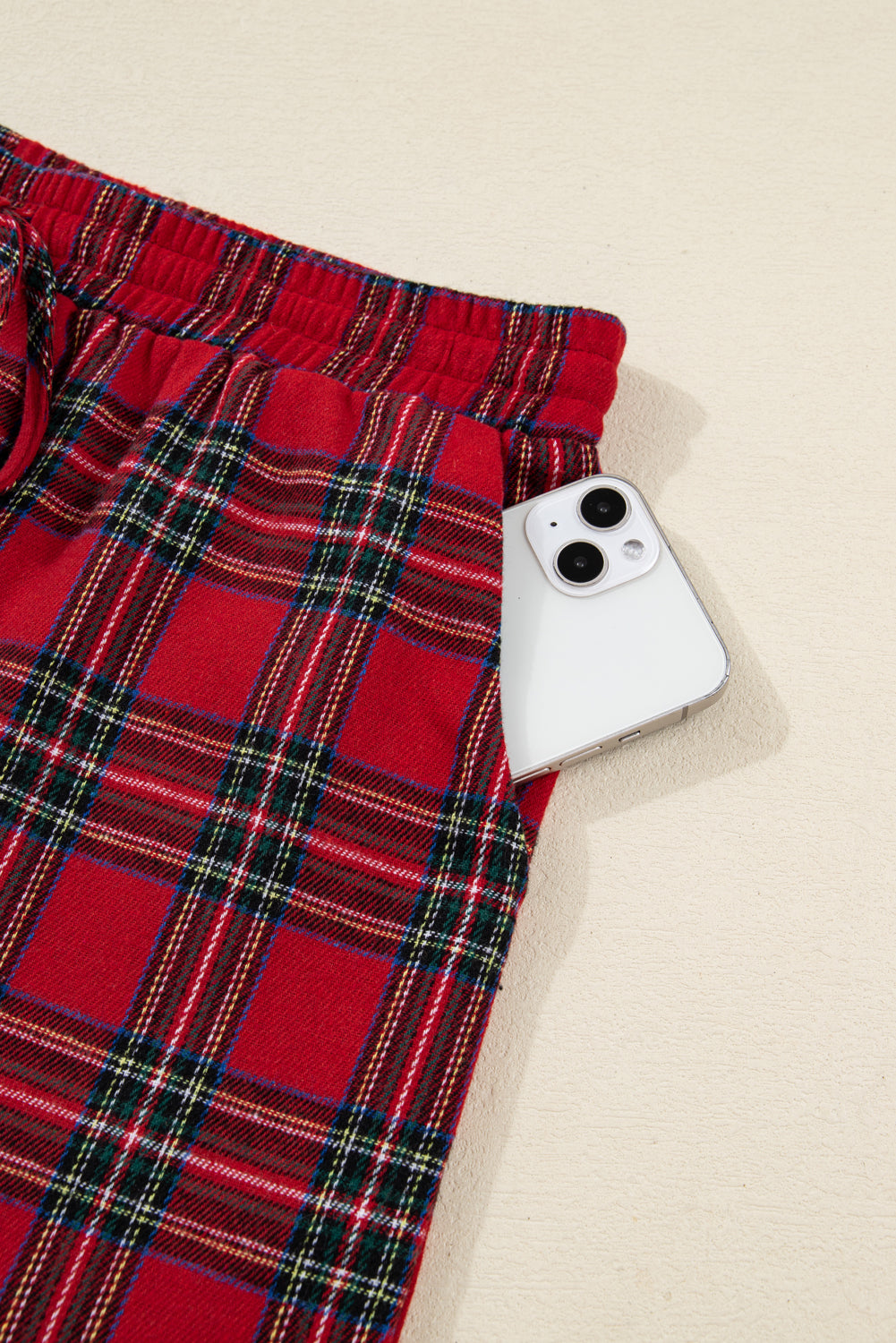 Red Plaid Contrast Christmas Holiday Long Sleeve Shirt and Short Pyjamas - eAura