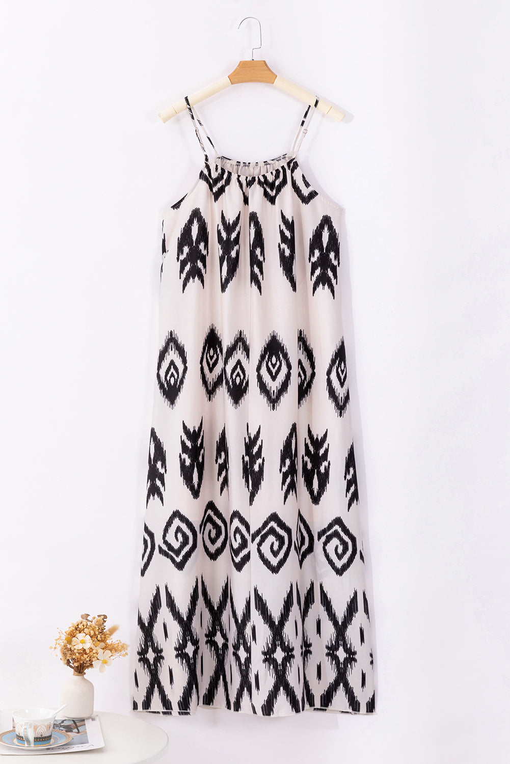 Western Aztec Print Vacation Maxi Sundress – Black