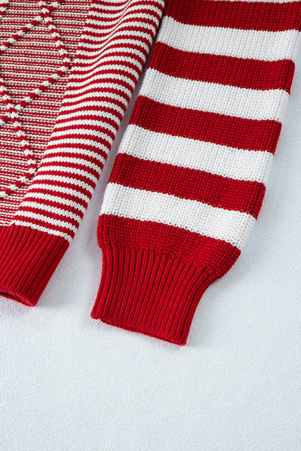 Red Stripe Geometric Textured Drop Shoulder Sweater eAura