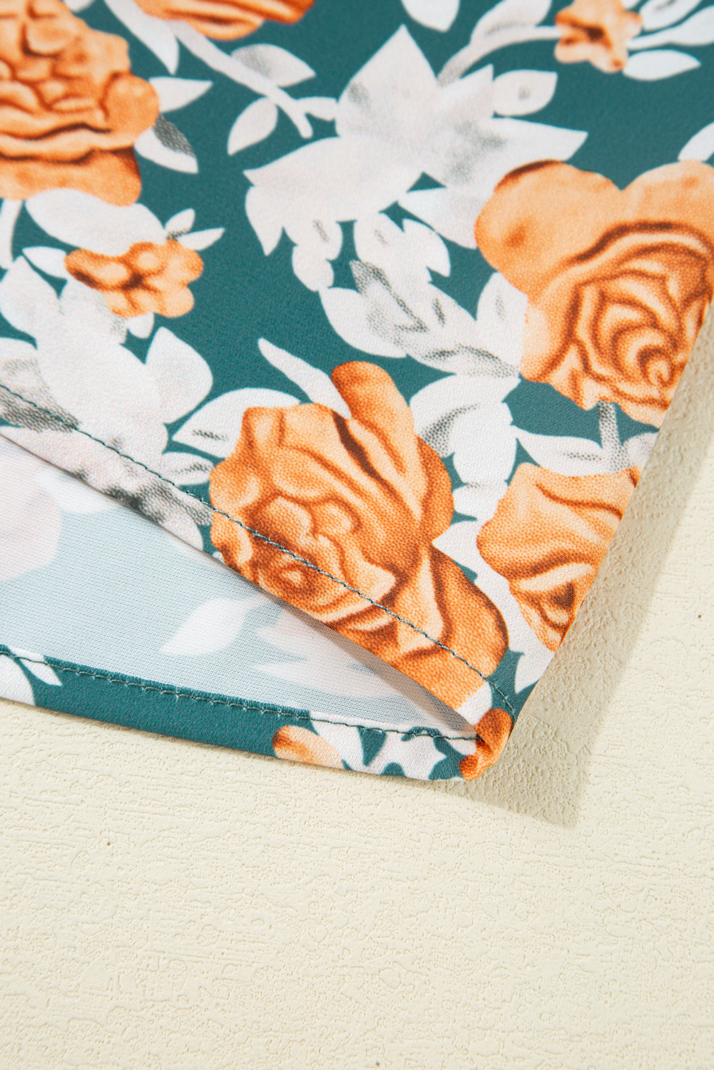 Green Floral Print Trimmed V Neck Tie Waist Sleeveless Holiday Long Dress - eAura