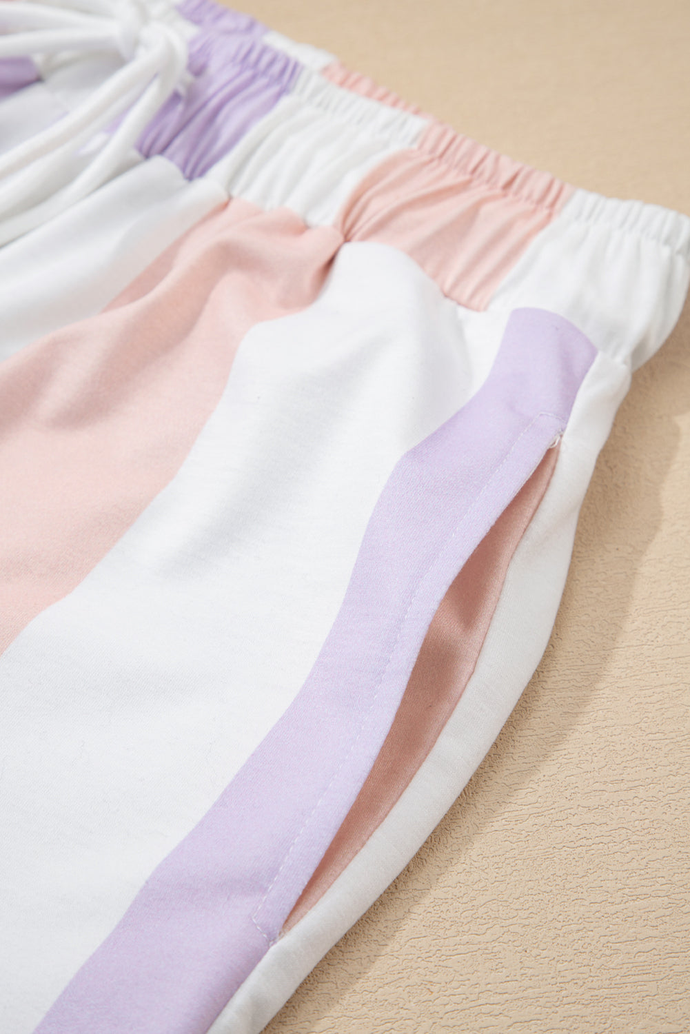 Stripe Multicoloured Print Drawstring Loose Pants with Side Pockets - eAura