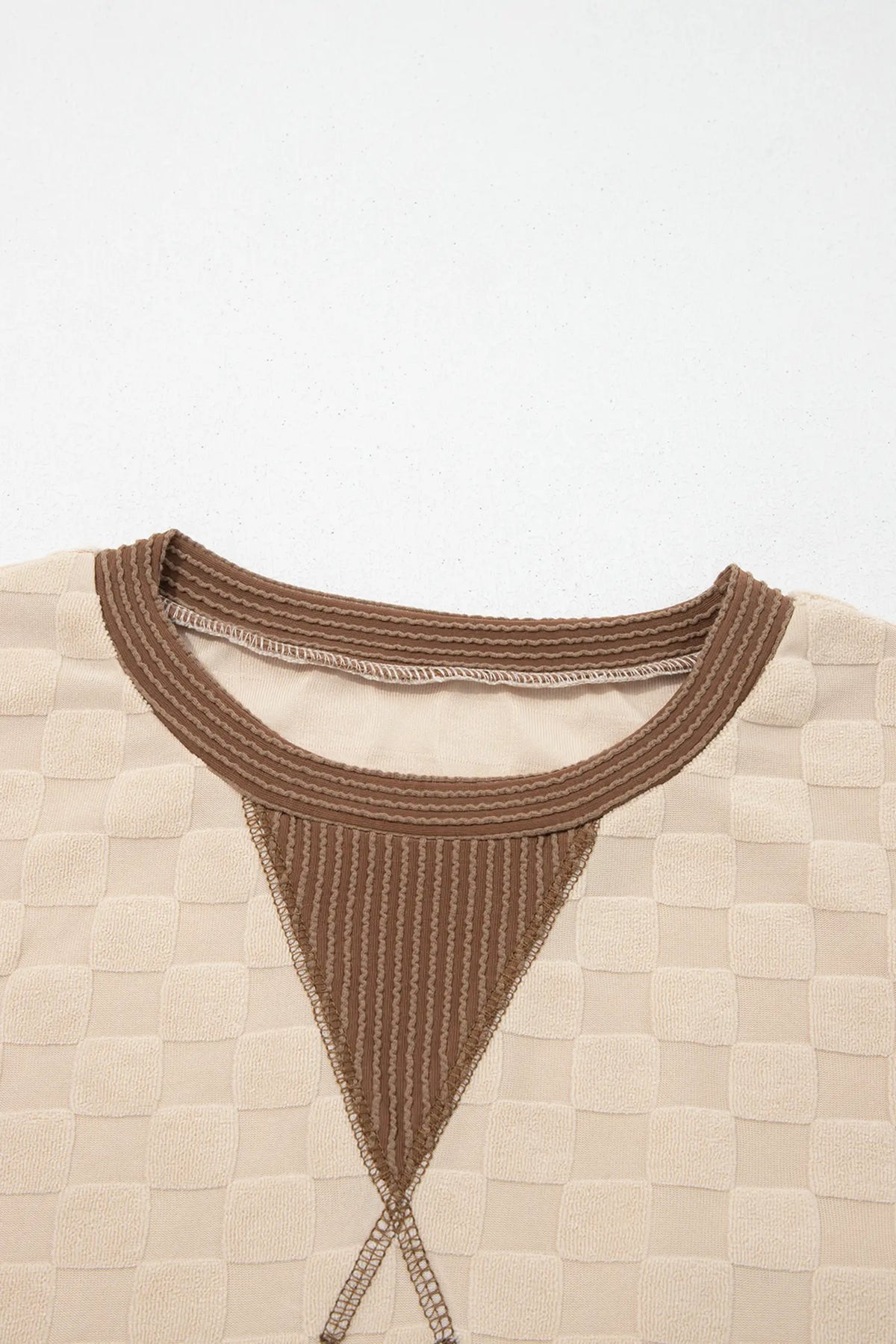 Plush Checkered Contrast Twisted Rib Long Sleeve Top – Parchment