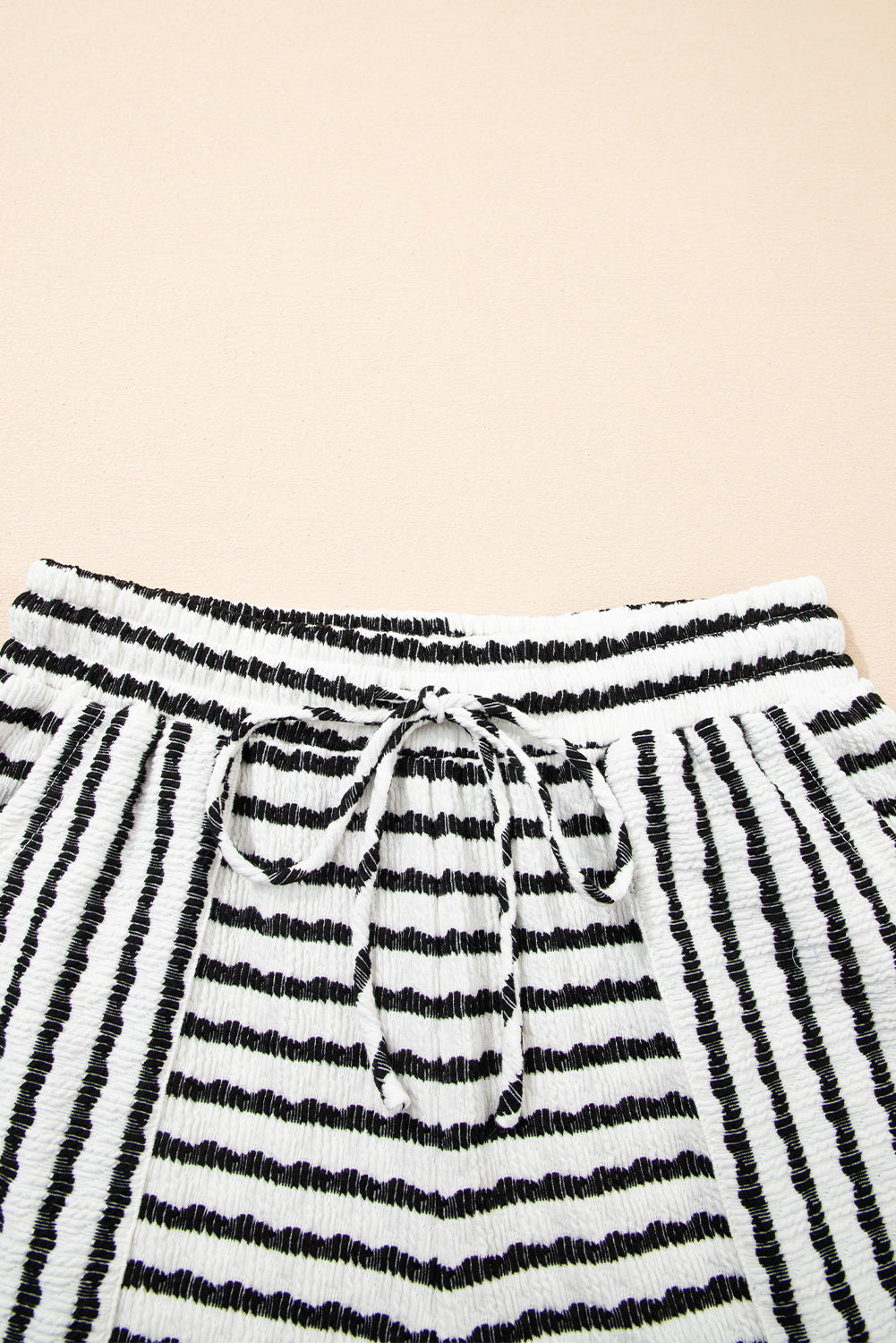 Black Stripe Knitted Short Sleeve Top and Drawstring Shorts Set eAura