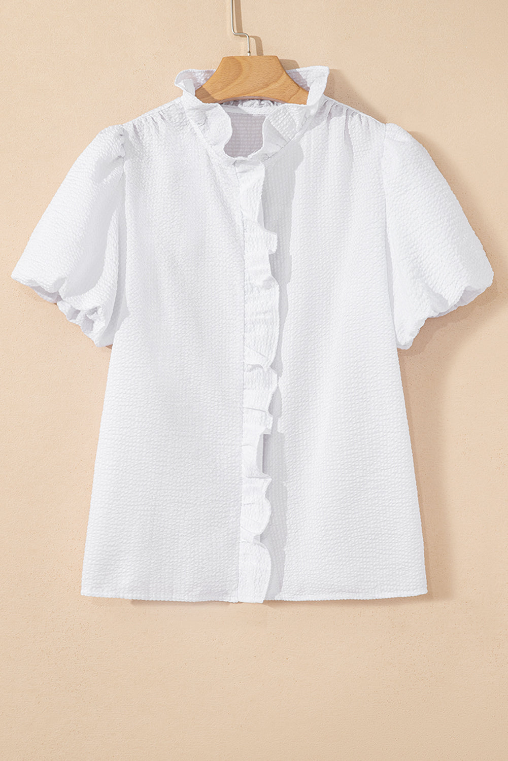 Striped Ruffle Short Bubble Sleeve Shirt eAura