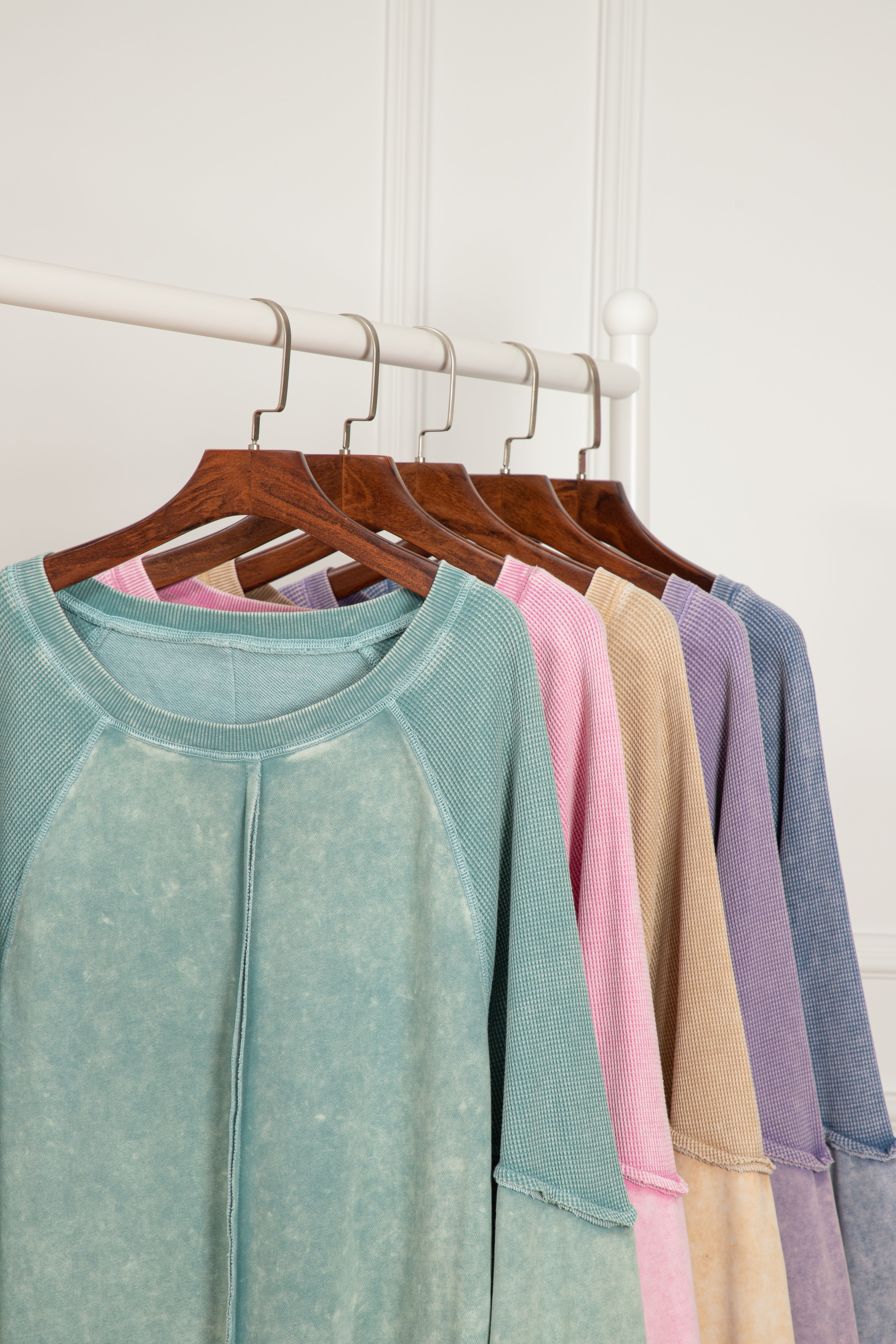 Waffle Knit Patchwork Raglan Sleeve Sweatshirt - eAura