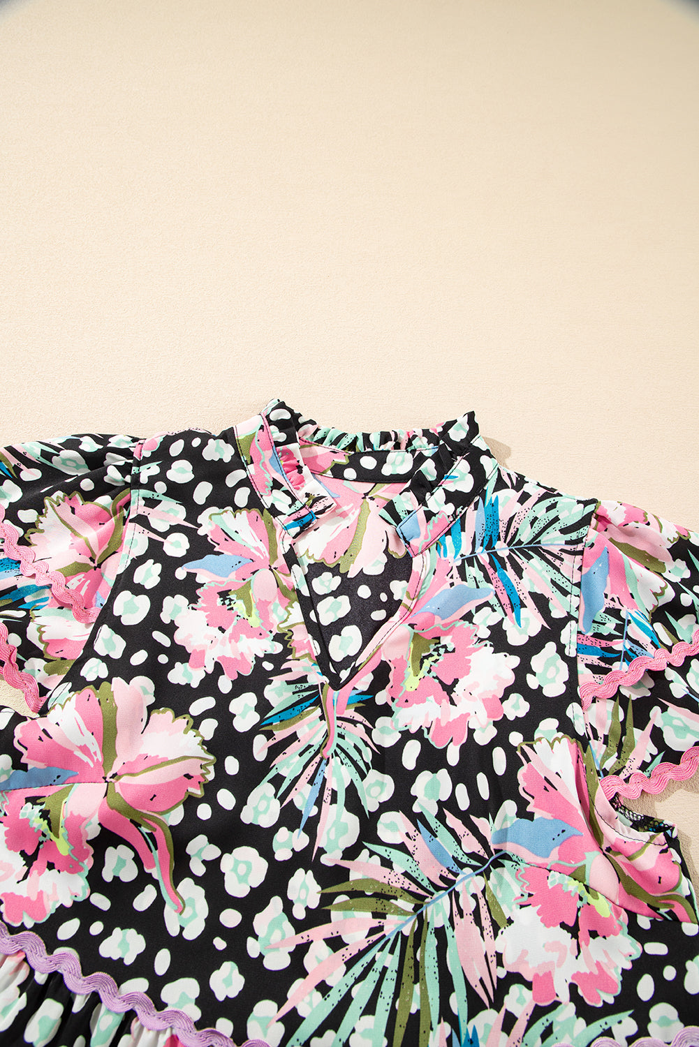 Pink Floral Ricrac Embellished Tiered Mini Dress eAura