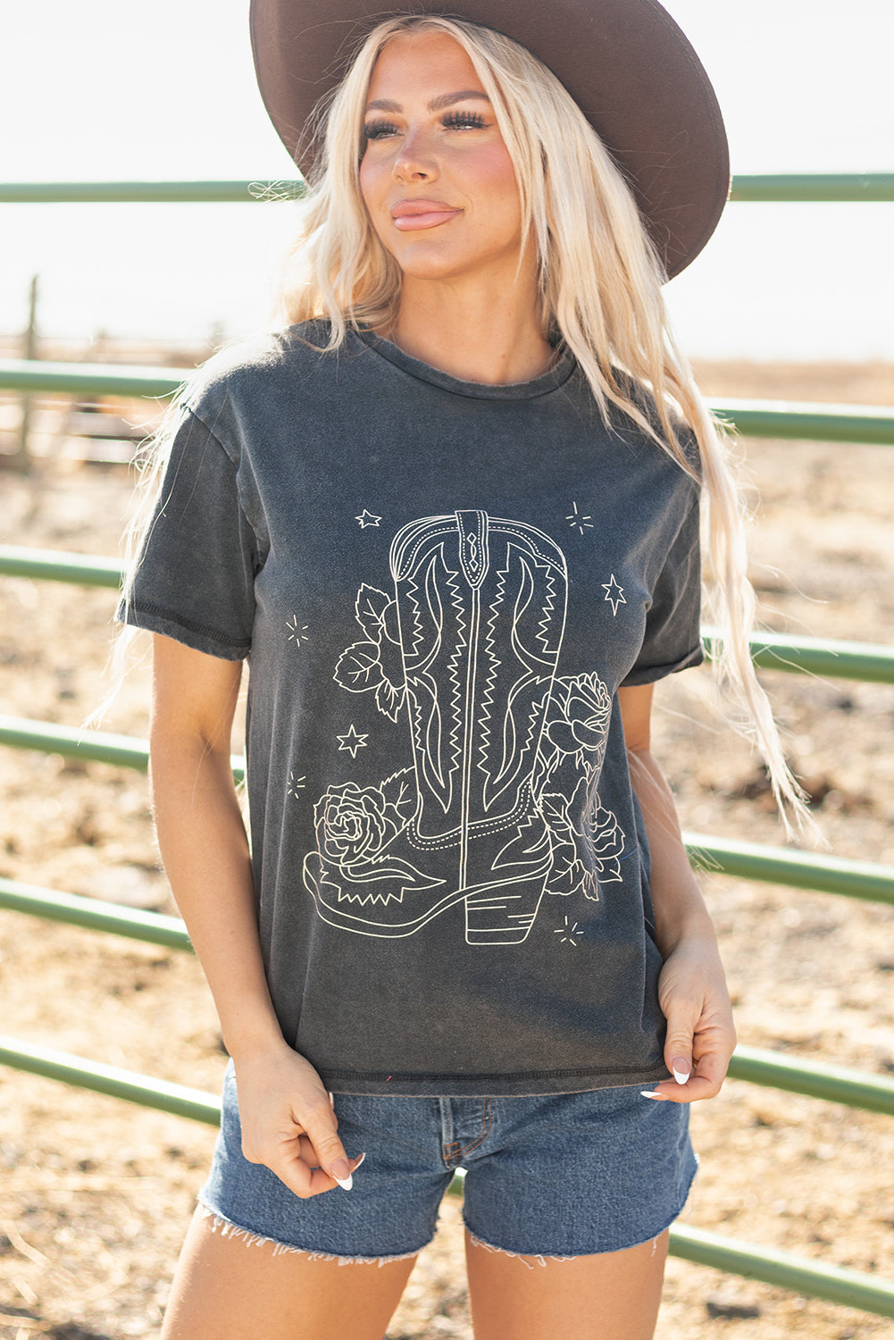 High-Rise Western Cowboy Boots Graphic Tee eAura
