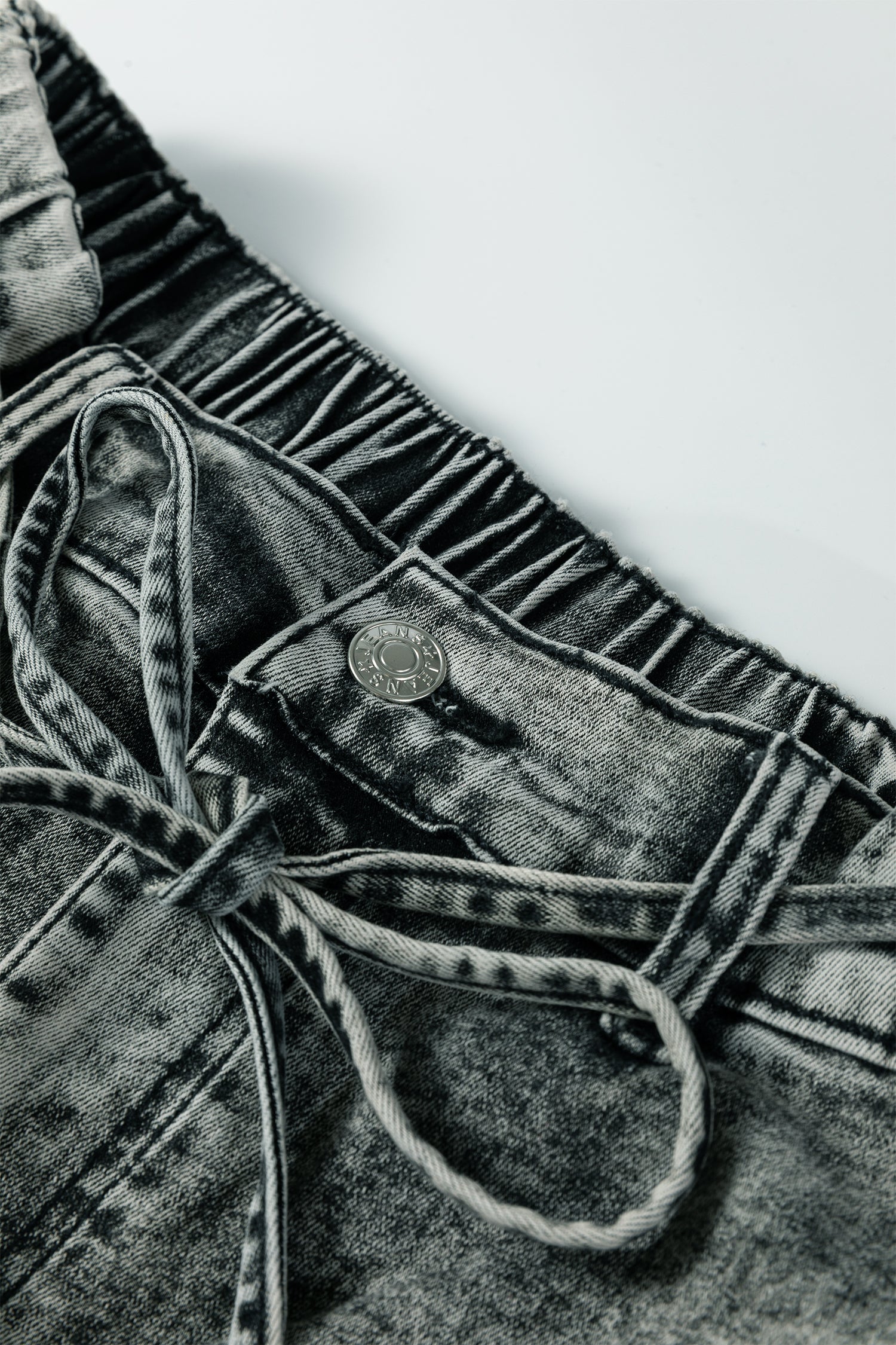 Gray Acid Wash Tie Waist Denim Pants