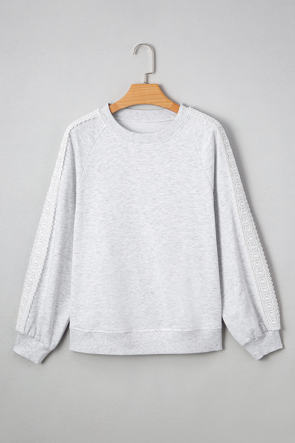 Grey Lace Patchwork Raglan Sleeve Sweatshirt - eAura