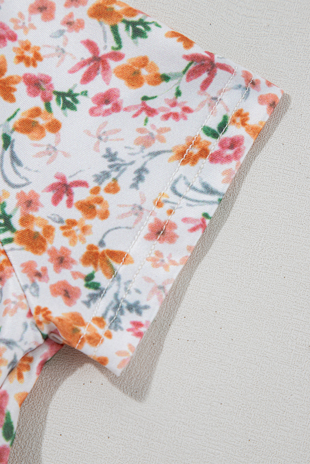 Orange Short Sleeve Floral Ruched Sweetheart Bodysuit eAura