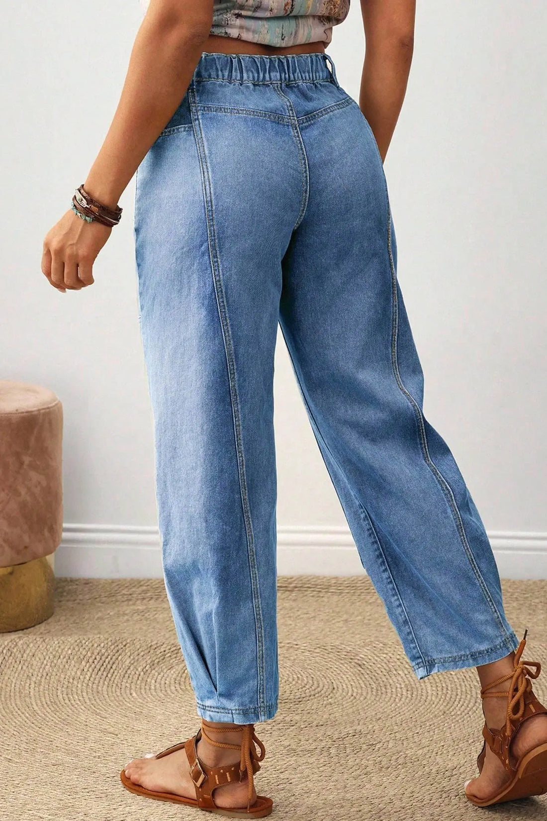 Decorative Seam Patchwork Detail Solid Colour Jeans