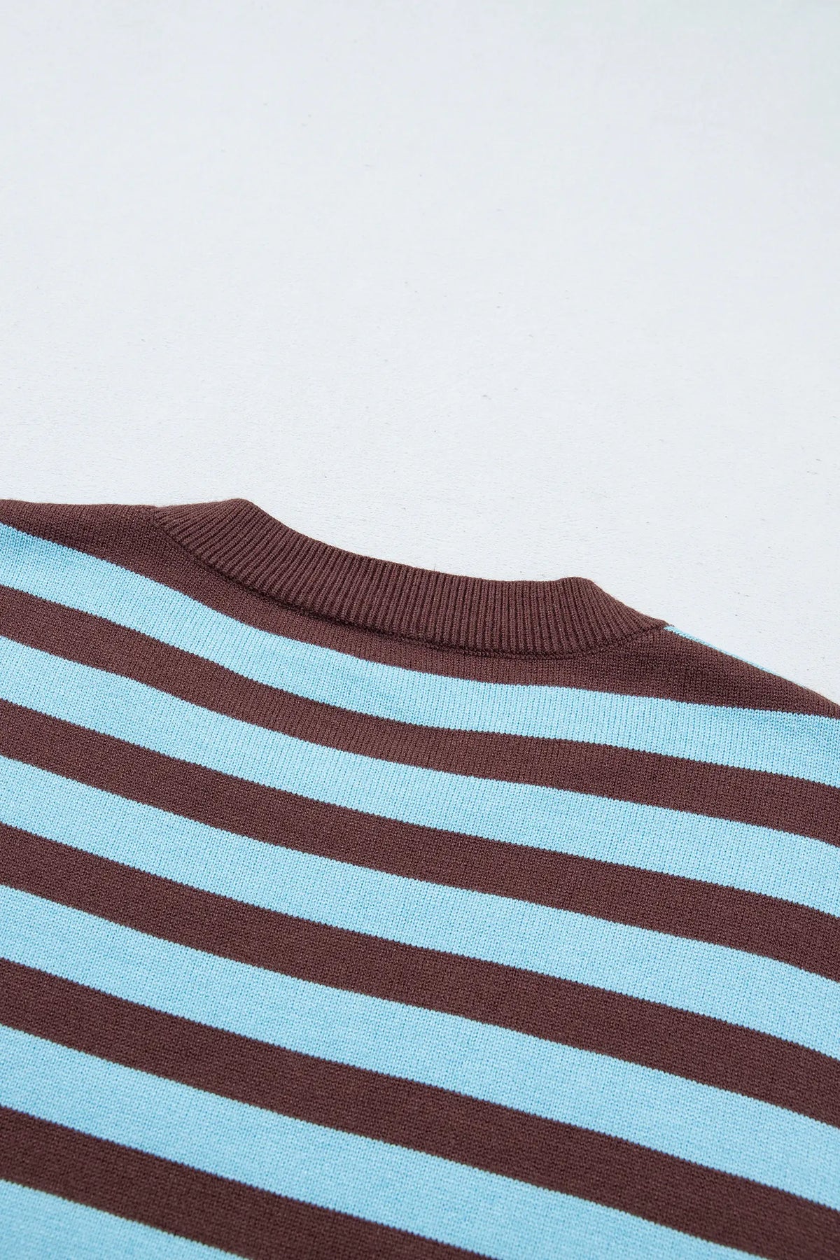 Colour Block Loose Crew Neck Cuffed Sweater – Brown Stripe