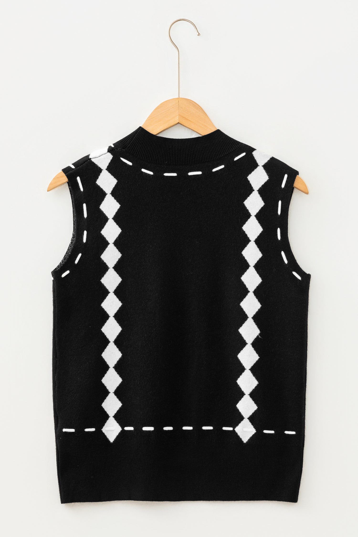 Western Horse Geometric Print Mock Neck Sweater Vest – Black