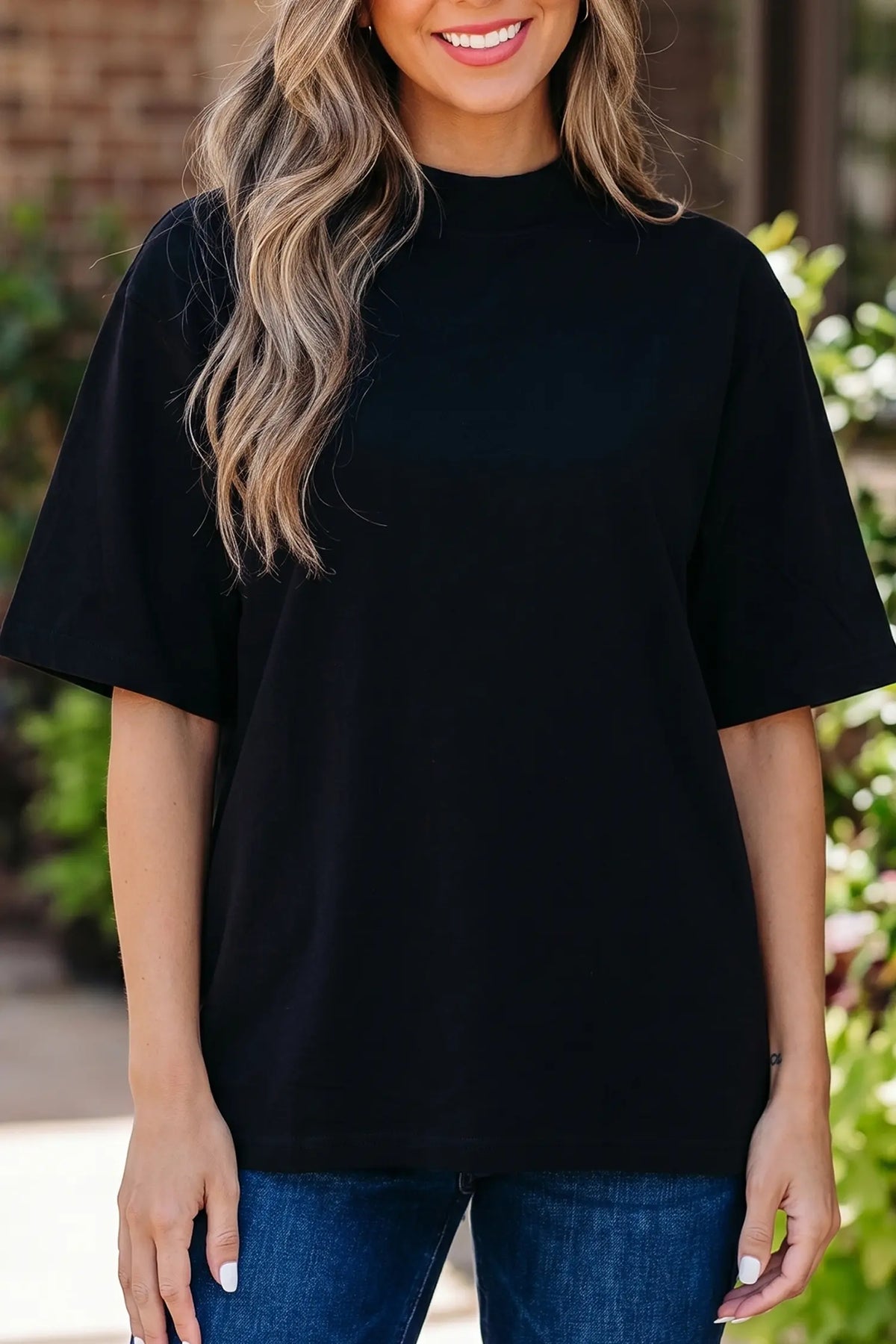 Solid Colour High Neck Oversize Tee – Wisteria