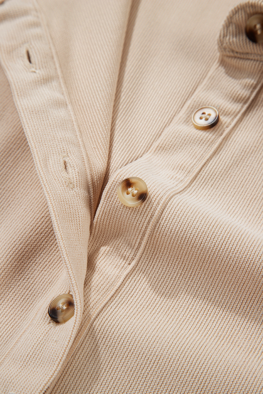 Oatmeal Corduroy Half Button Collared Long Sleeve Mini Dress eAura