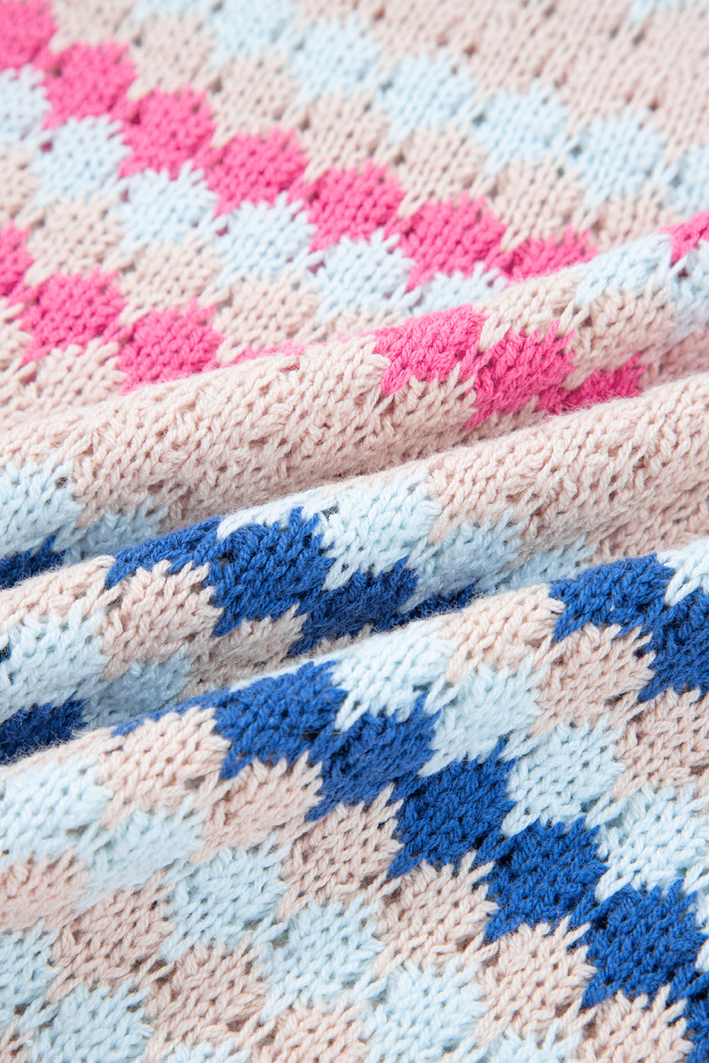 Striped Eyelet Patterned Drop Shoulder Knit Sweater - eAura