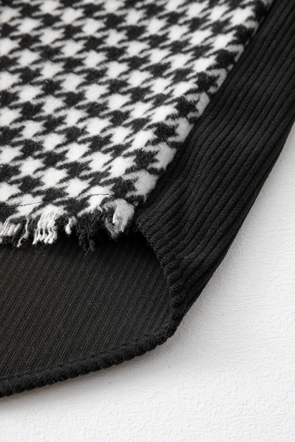 Black Houndstooth Corduroy Patchwork Flap Pocket Shacket eAura