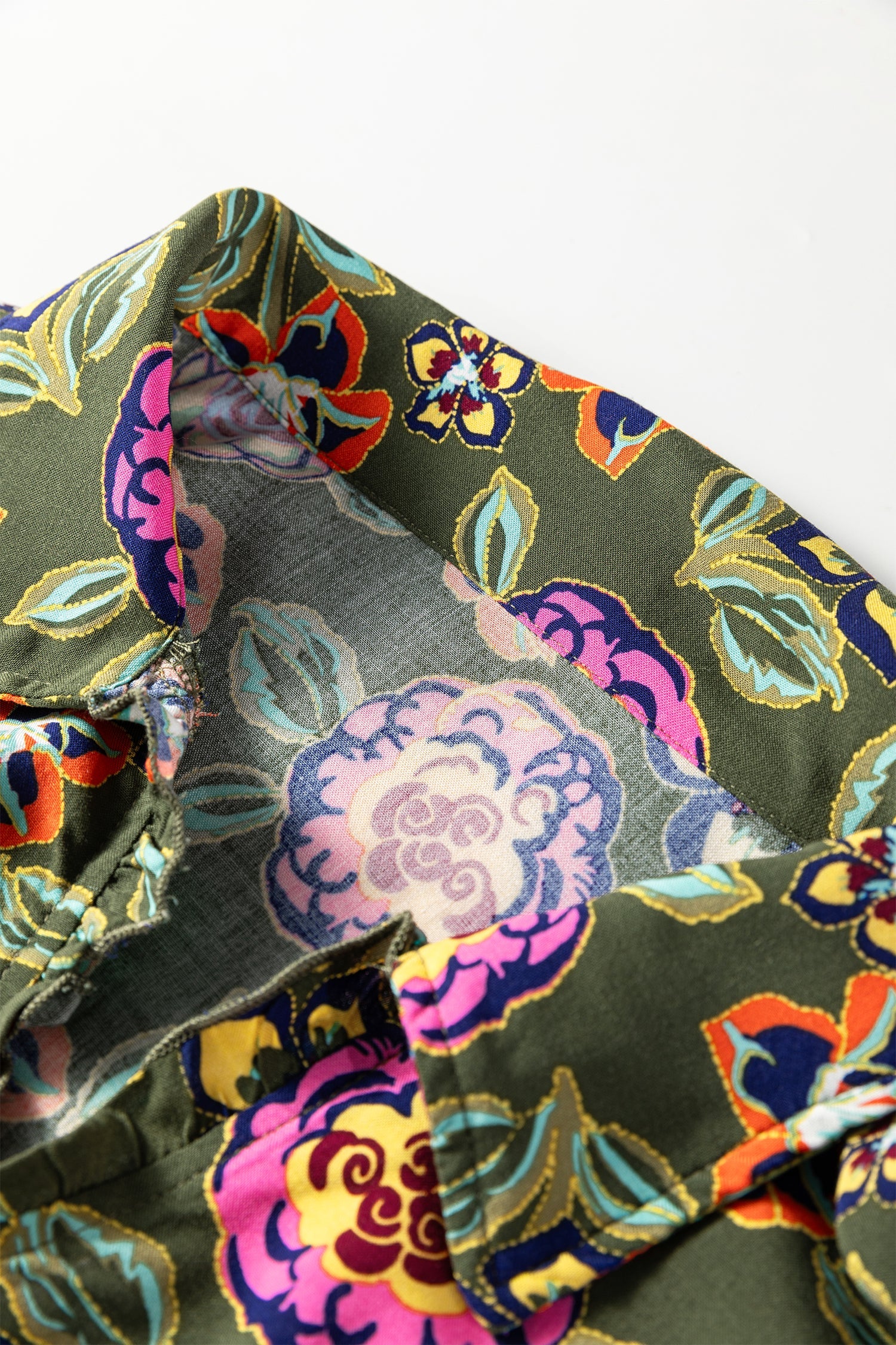 Plus Size Floral Print Collared V-Neck Loose Mini Dress - eAura