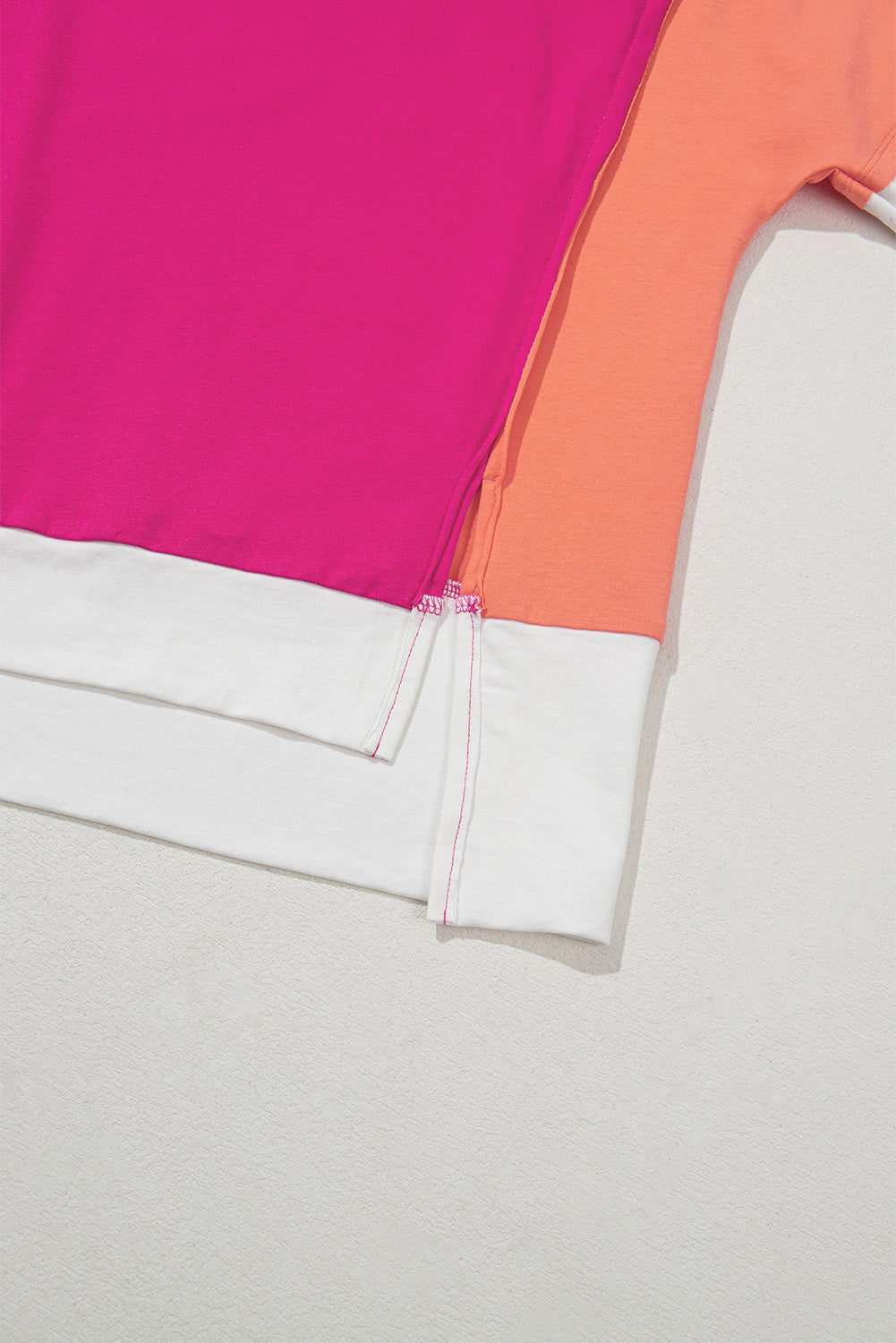 Rose Red Colour Block Patchwork Side Slits Loose Fit T Shirt eAura