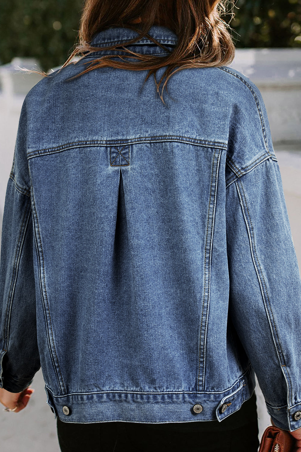 Dark Blue Washed Oversize Pocketed Denim Jacket Beagle Boutique Fashion Outlet