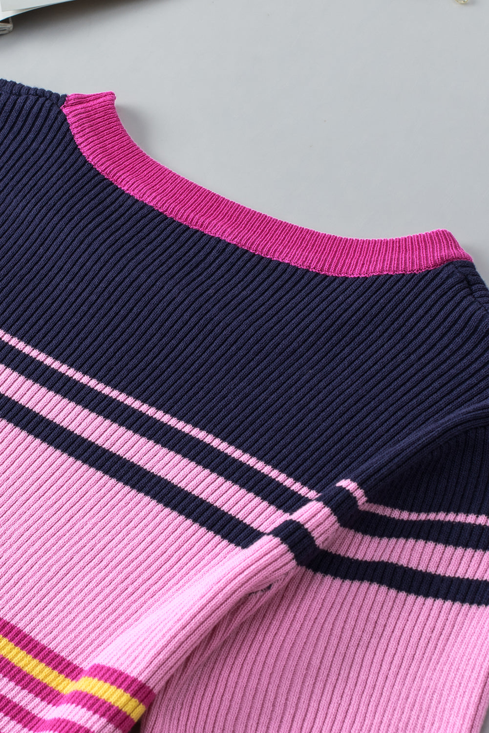 Pink Mixed Stripes Ribbed Knit Top eAura