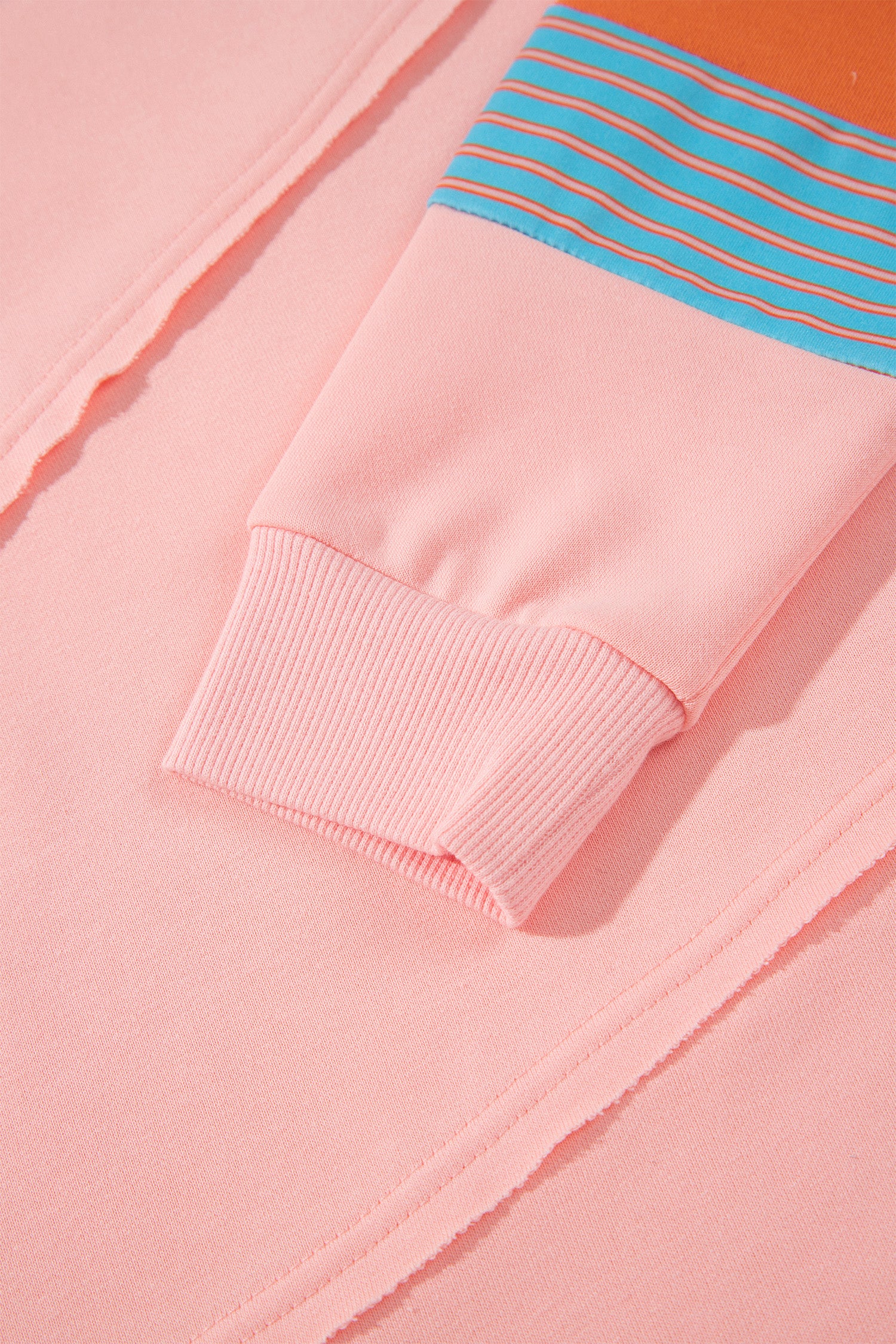 Colorblock Striped Patchwork Long Sleeve Round Neck Blouse – Pink