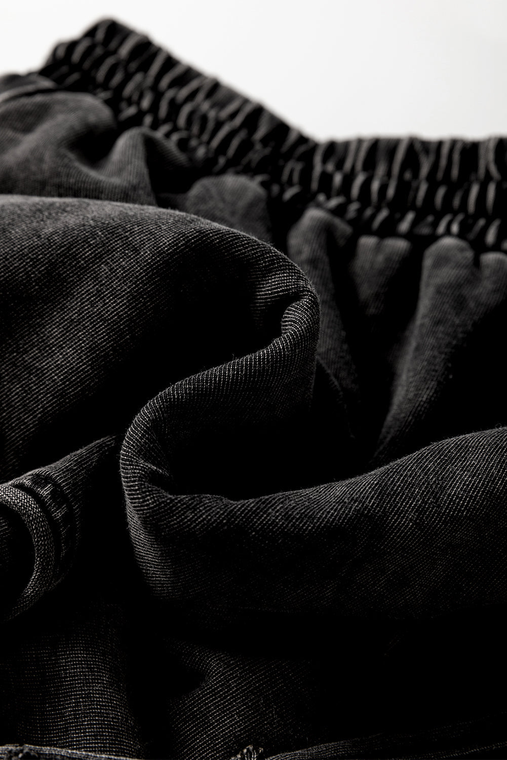 Black Mineral Wash French Terry High Waist Casual Shorts eAura