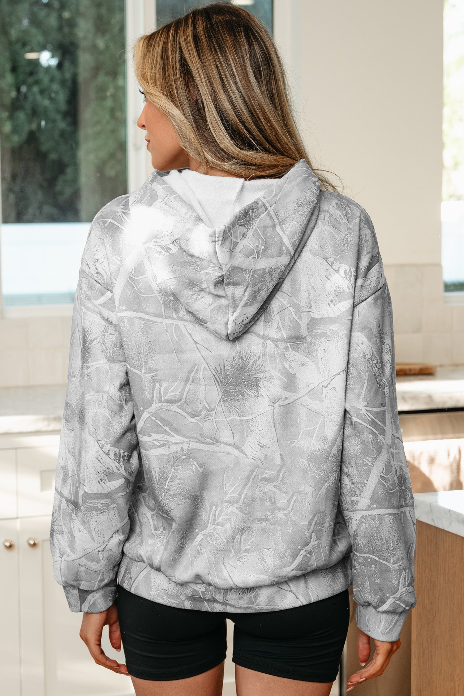 Camouflage Woodland Print Oversized Sporty Hoodie - Tops/Sweatshirts & Hoodies
