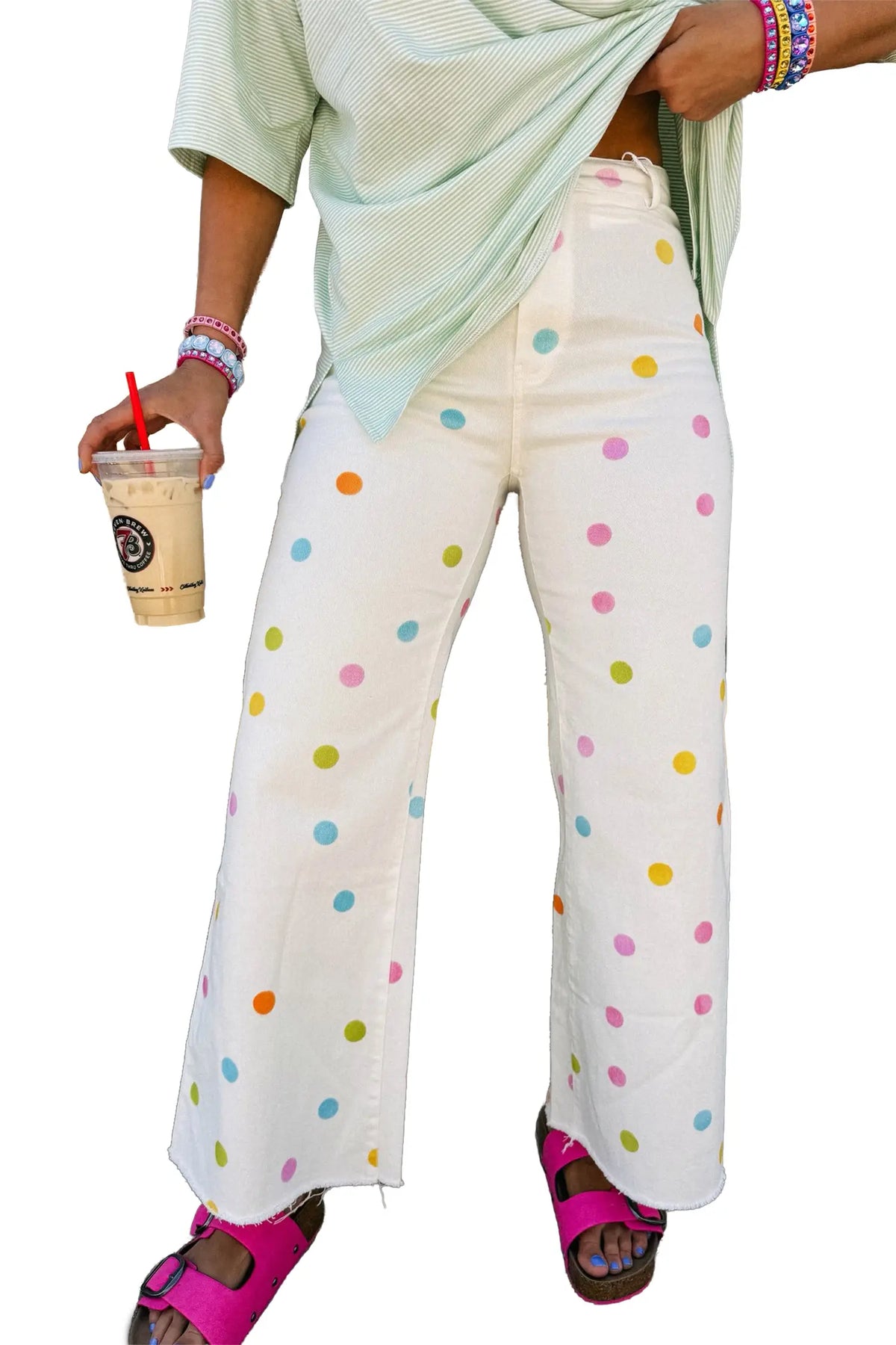 High Waist Polka Dot Straight Leg Casual Jeans
