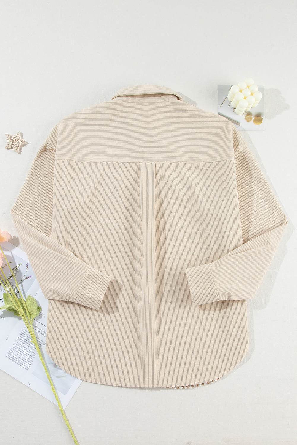 Parchment Houndstooth Corduroy Patchwork Flap Pocket Shacket Beagle Boutique Fashion Outlet