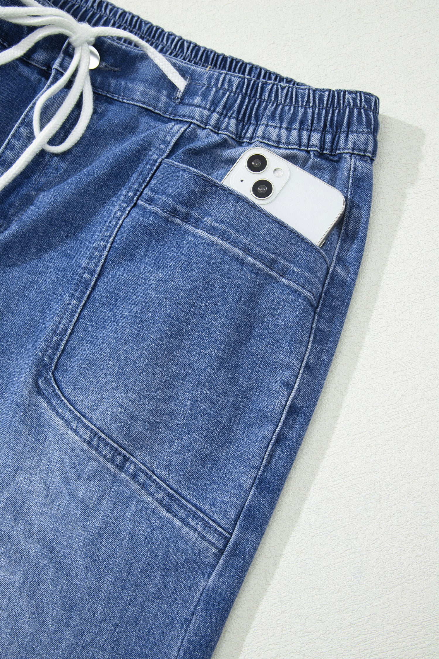 Drawstring Waist Ankle Length Casual Jeans Regular Fit Pocket Detail Denim Pants – Ashleigh Blue