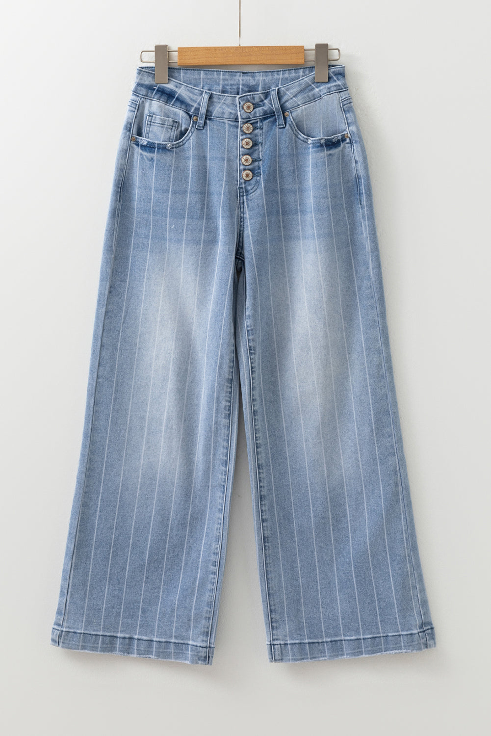 Multi Buttons Pinstripe Wide Leg Jeans - eAura