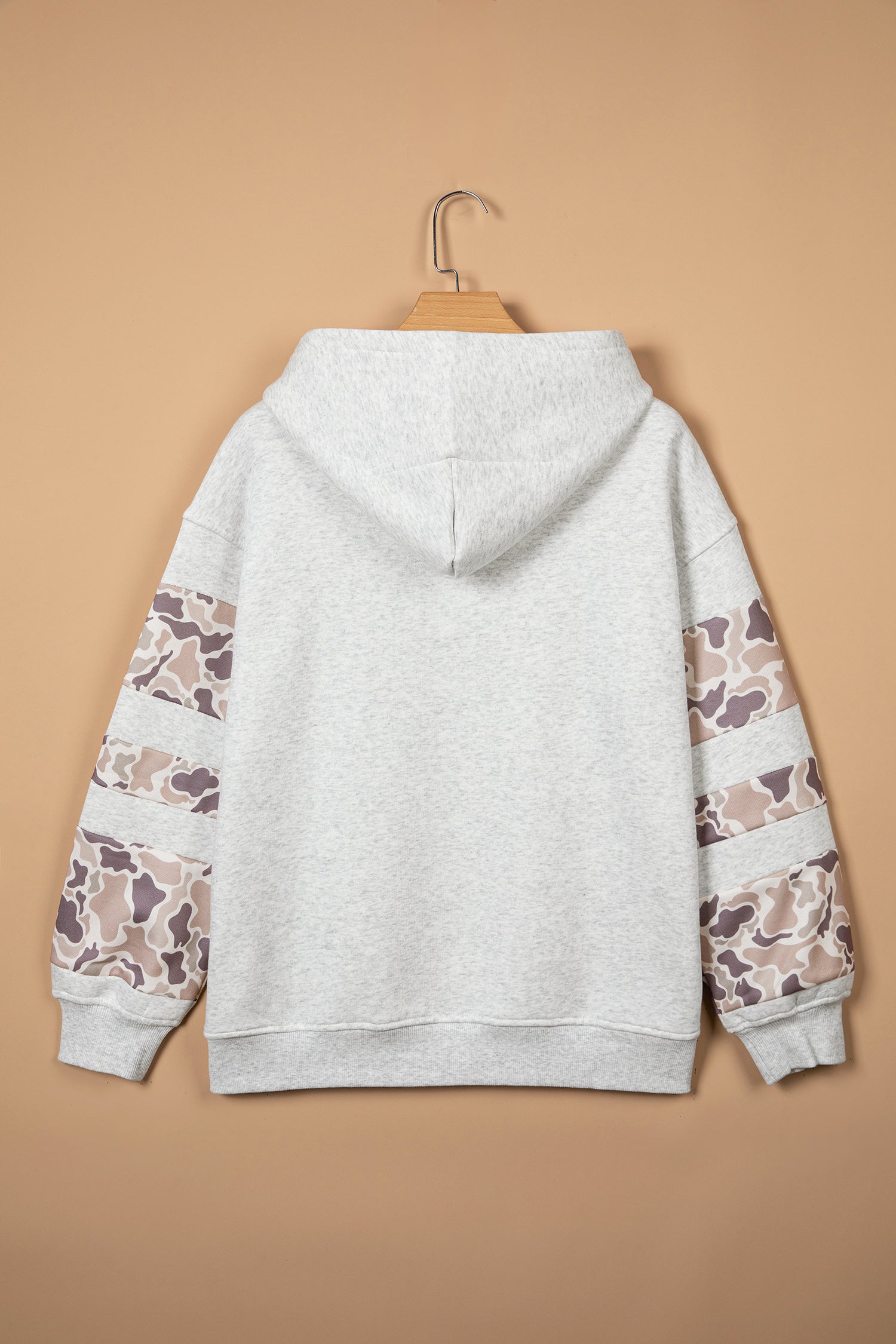 Patchwork Camo Long Sleeve Hoodie – Light Grey