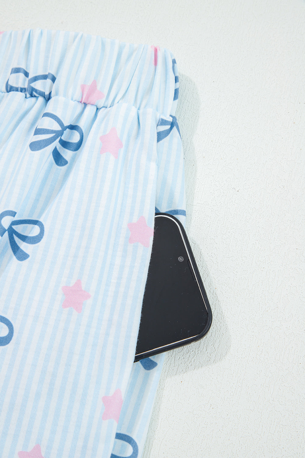 Sky Blue Stripe Bow Star Print Tied Detail 2pcs Lounge Set - eAura