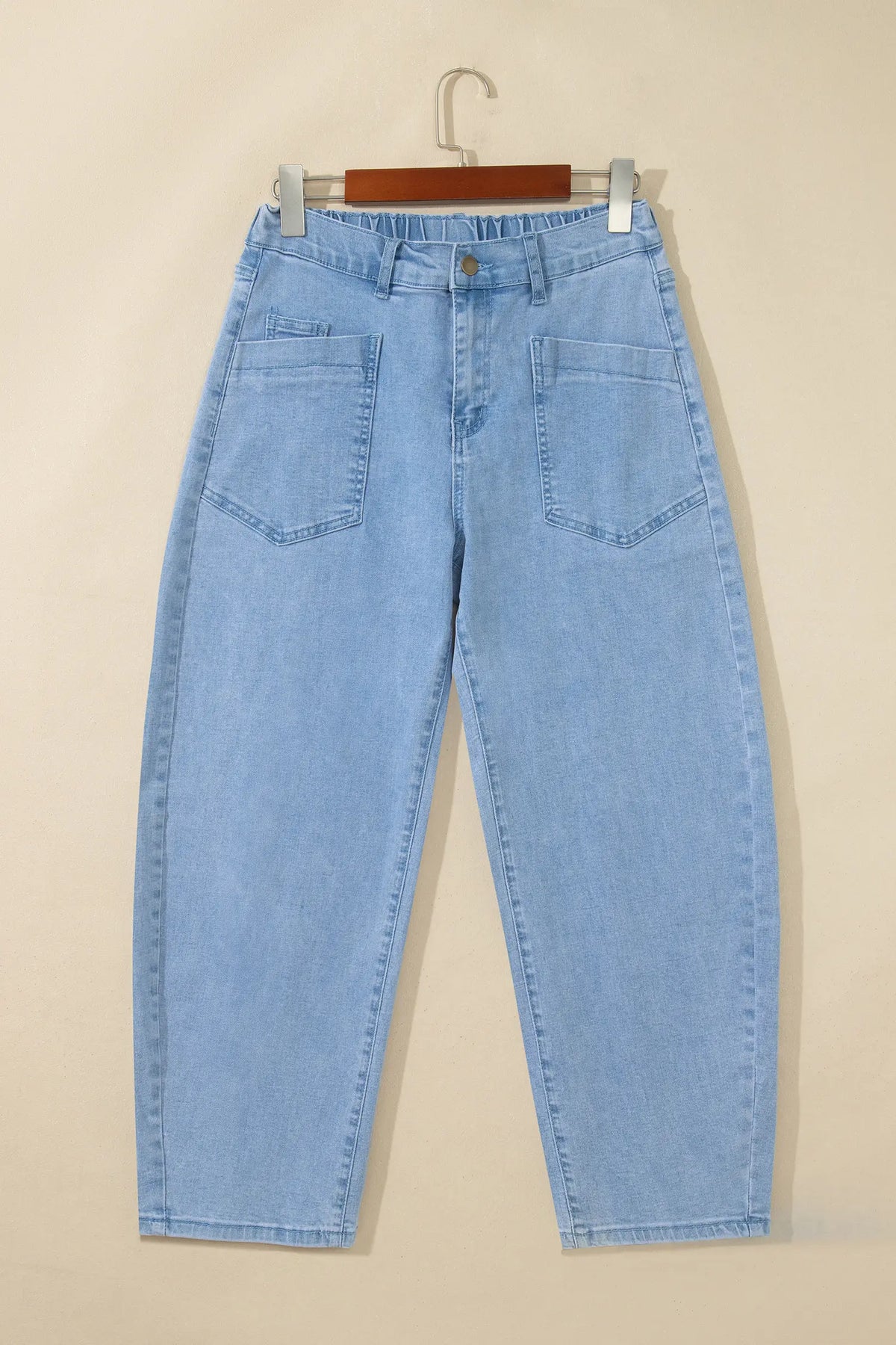 Solid Colour Square Patch Pocket Ankle-length Barrel Jeans – Beau Blue
