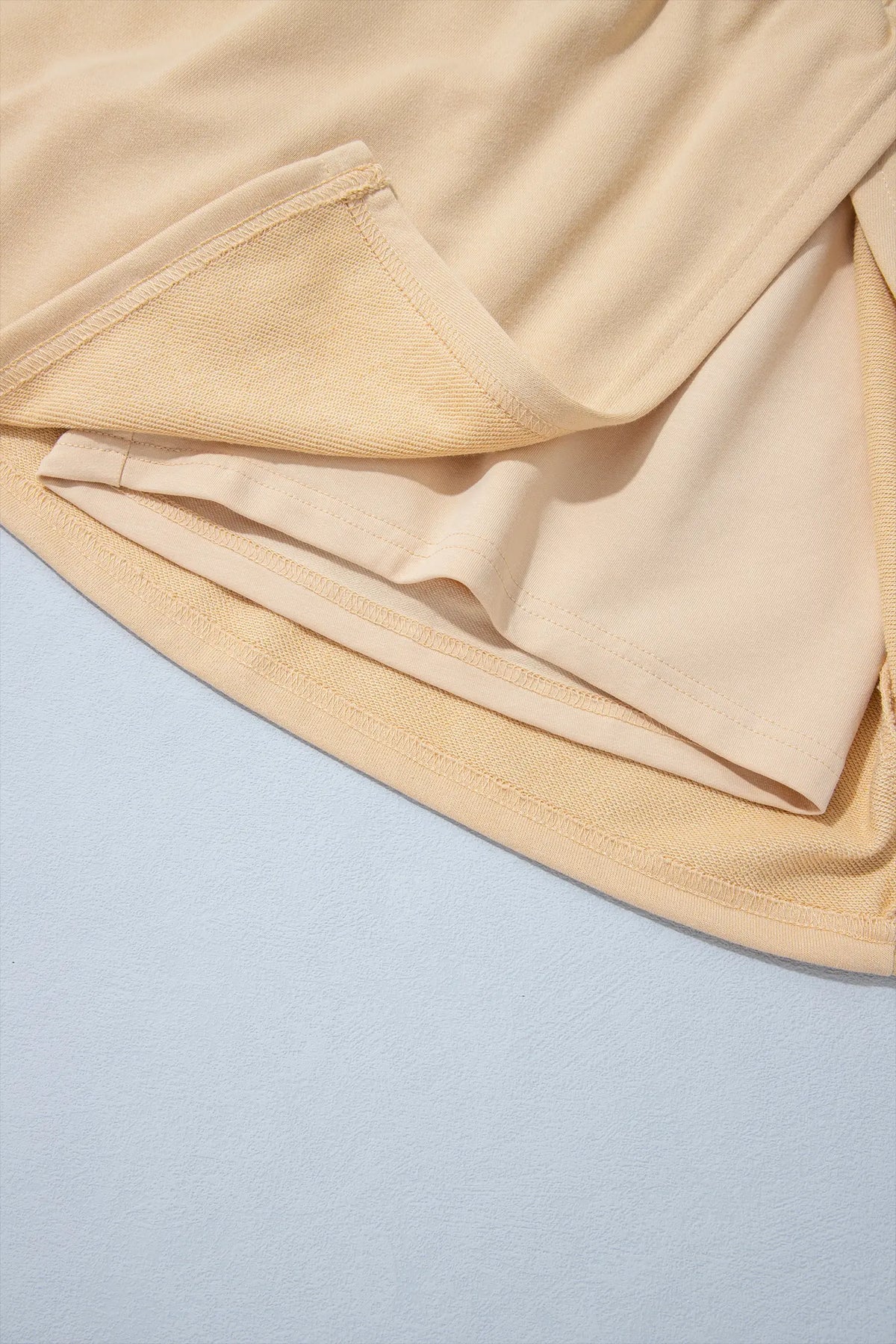 Solid Colour Long Sleeve Top Split Skort 2pcs Outfit – Parchment