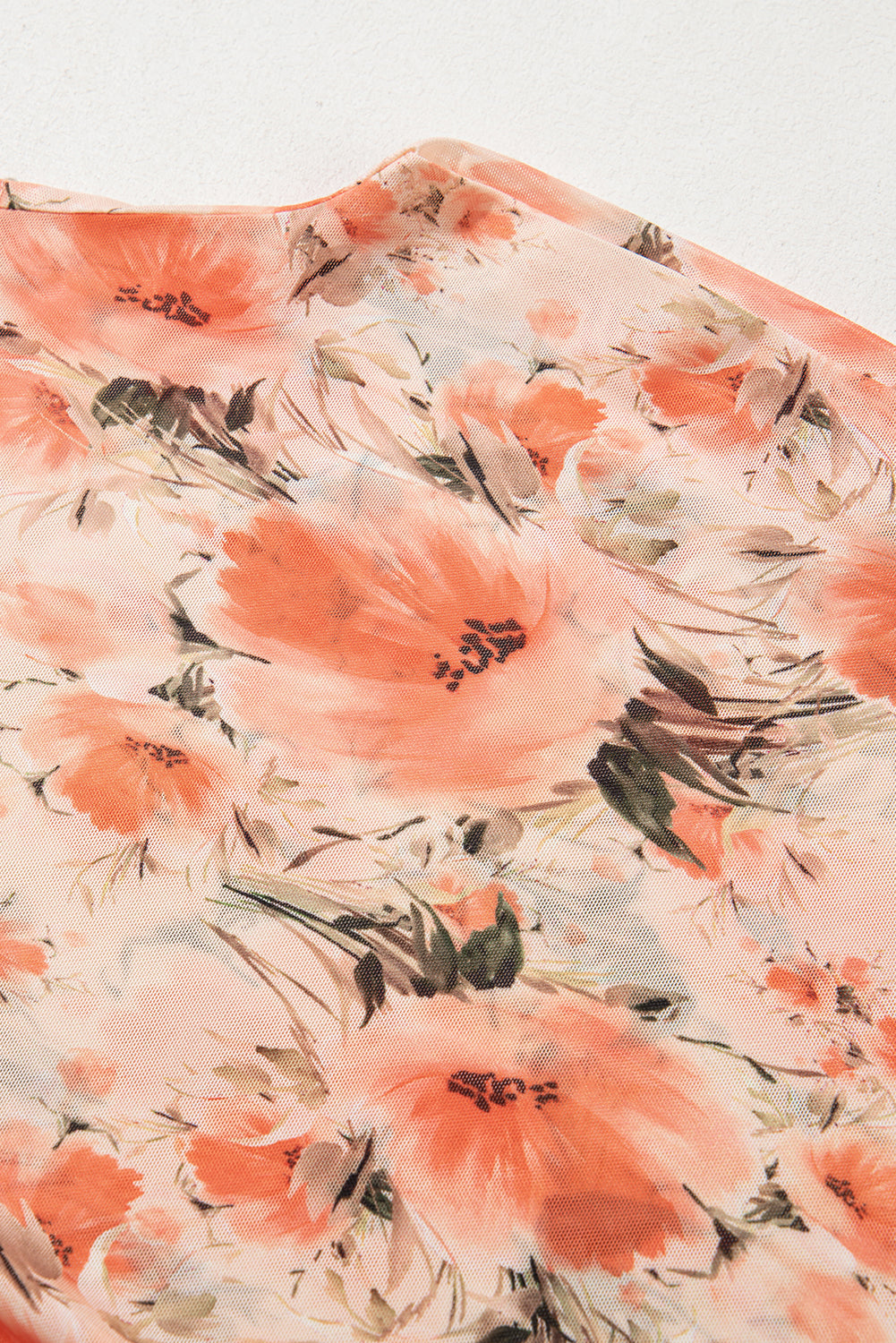 Red Mesh Floral Printed Slim Fit Tank Top eAura