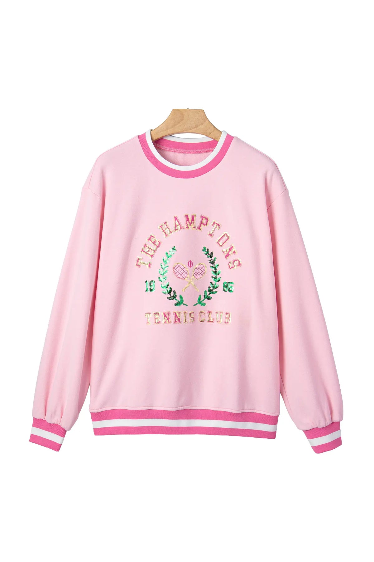 Embroidered Tennis Club Crew Neck Pullover Sweatshirt – Pink
